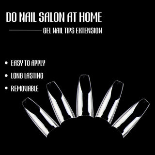 Long Coffin Fake Gel Nails Tips 504pcs - Half Cover, Clear
