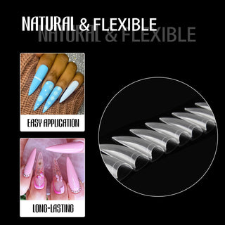 Long Stiletto Fake Gel Nails Tips 504pcs - Half Cover, Clear
