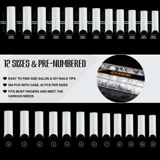 XX Long Square Fake Gel Nails Tips 504pcs - Half Cover, Nature